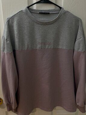 Colorblock Sweatshirt Women Size [S/M] Grey Mauve Boston Oversized Top